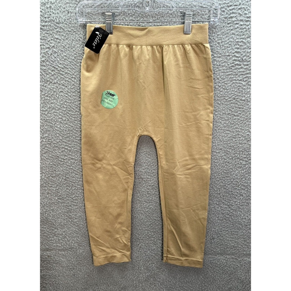Yelete Leggings Womens Plus OSFM Tan Sheer Seamless Capri Length Stretch NEW